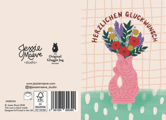 Carte de vœux pliable | Herzlichen Gluckwunsch | Rose