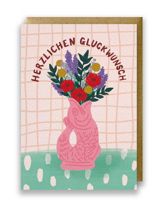Aufklappbare Grußkarte | Herzlichen Gluckwunsch | Rosa